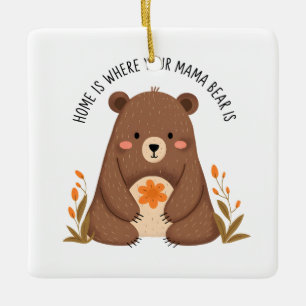 Ornement En Céramique Ours mignonne de maman aux fleurs