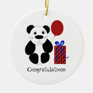 Ornement En Céramique Ours Panda avec Ballon Félicitations