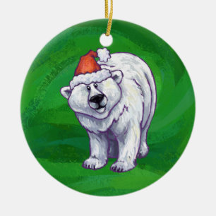 Ornement En Céramique Ours polaire Noël sur vert