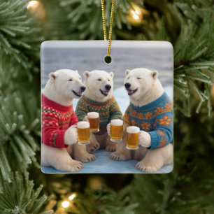 Ornement En Céramique Ours polaires festifs portant des pulls de Noël la