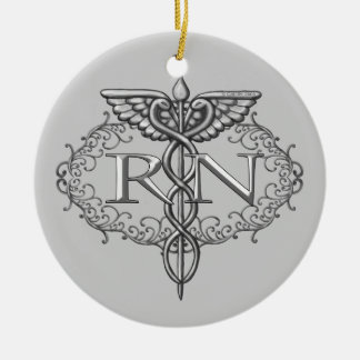 Ornement En Céramique Oval Silver Caduceus RN Nurse