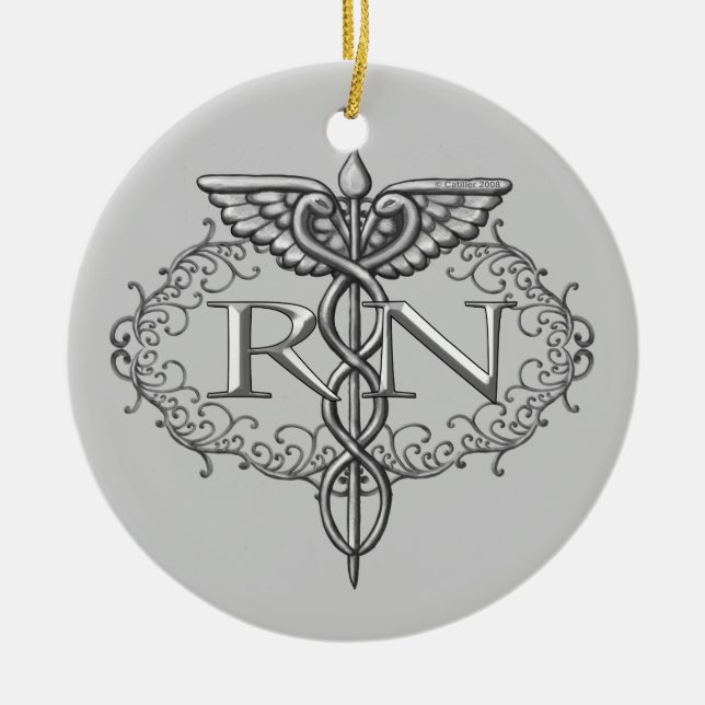 Ornement En Céramique Oval Silver Caduceus RN Nurse (Devant)