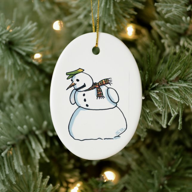 Ornement en céramique ovale bonhomme de neige (Arbre)
