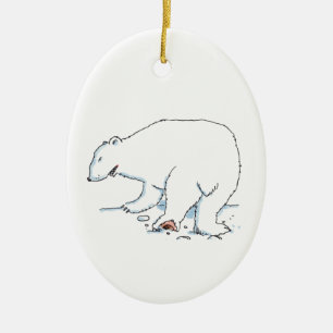 Ornement en céramique ovale ours polaire 2 faces