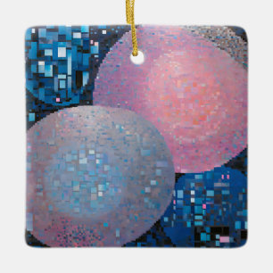 Ornement En Céramique Ovales opulents : Tons de bleu et de rose en Abstr