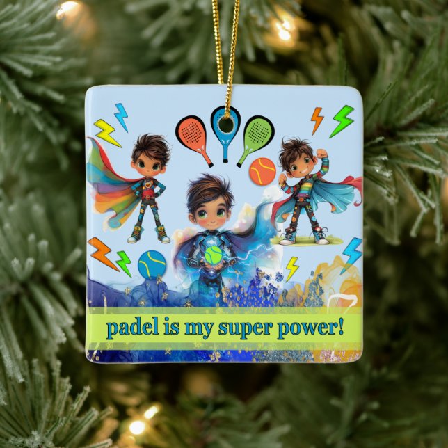 ORNEMENT EN CÉRAMIQUE PADEL ORNAMENT – PADEL BOYS SUPERHEROES BLUE (Arbre)