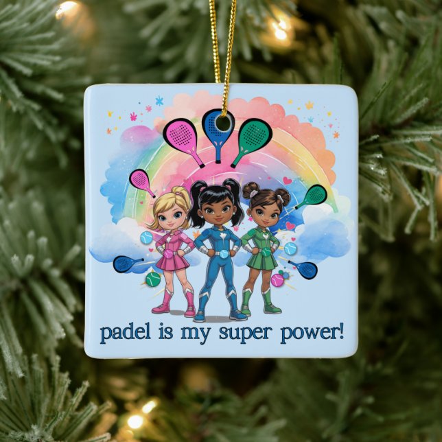 ORNEMENT EN CÉRAMIQUE PADEL ORNAMENT – PADEL GIRLS SUPERHEROES BLUE (Arbre)