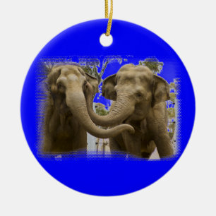 Ornement En Céramique Paire d'éléphants bleu