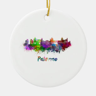 Ornement En Céramique Palerme skyline in watercolor