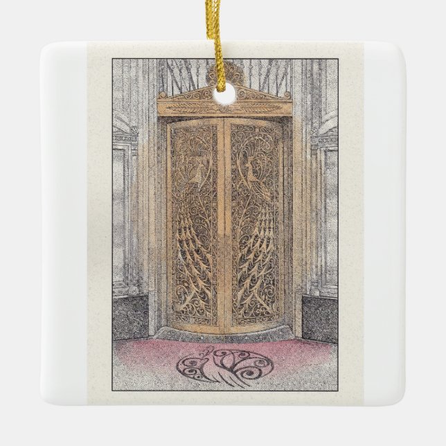 Ornement En Céramique Palmer House Golden Peacock Portes en céramique Or (Devant)