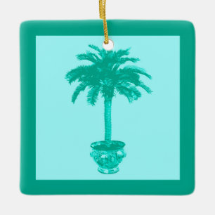 Ornement En Céramique Palmier à pointes - turquoise et aqua