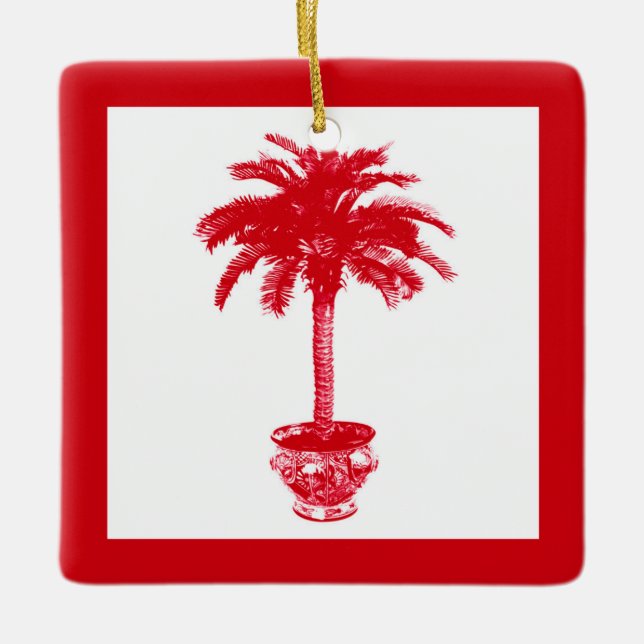 Ornement En Céramique Palmier en pot - rouge foncé et blanc (Devant)