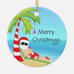 Ornement En Céramique Palmier Santa Relaxant Noël Tropical