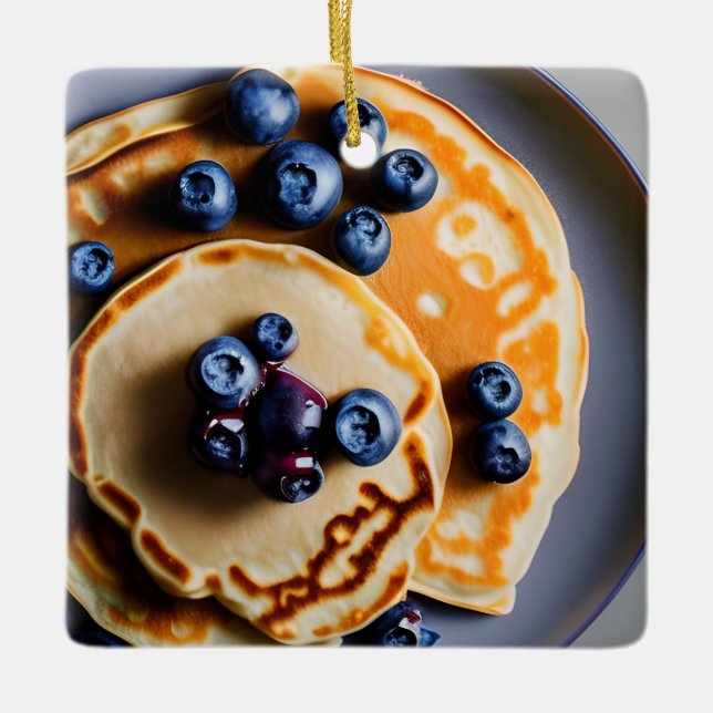 Ornement En Céramique Pancakes aux bleuets avec un pistolet à sirop Noël (Devant)
