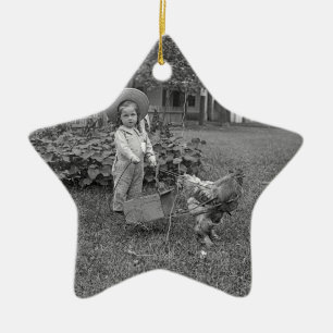 Ornement En Céramique Panier à coq adorable des années 1880 dans le jard