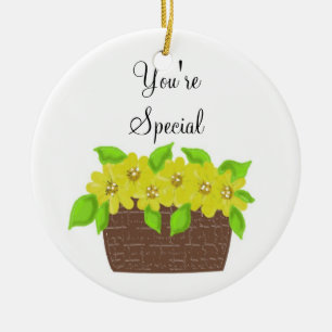 Ornement En Céramique Panier à fleurs jaunes - Vous êtes spécial