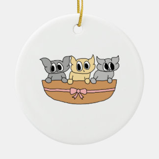 Ornement En Céramique Panier avec 3 chatons, bande dessinée