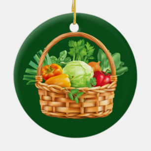 ORNEMENT EN CÉRAMIQUE PANIER DE LÉGUMES FRAIS