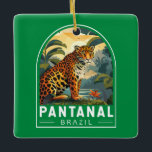 Ornement En Céramique Pantanal Brésil Jaguar Voyage Art Vintage<br><div class="desc">Modèle de déplacement vectoriel rétro Pantanal. Le Pantanal est une région naturelle qui englobe la plus grande zone humide tropicale au monde et les plus grandes prairies inondées du monde.</div>