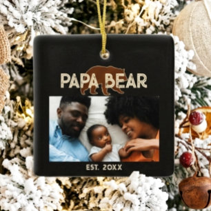 Ornement En Céramique Papa Ours Père Année Fondée Photo Noir