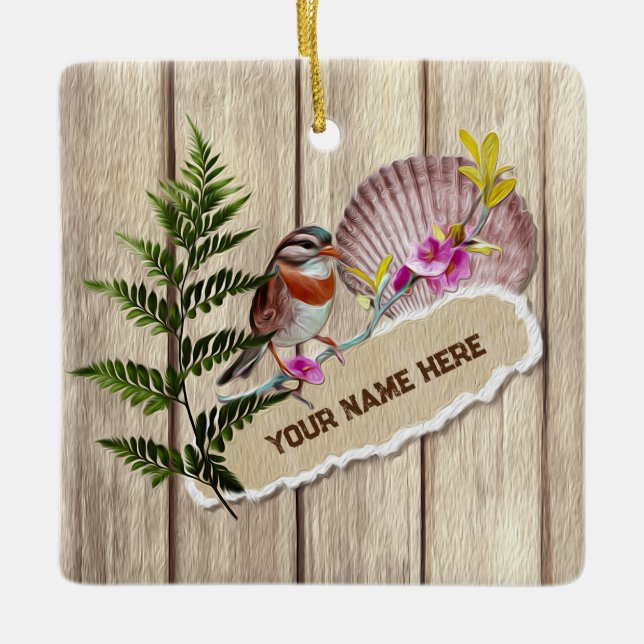 Ornement En Céramique Papier tordu rustique Peinture à huile de bois Per (Devant)