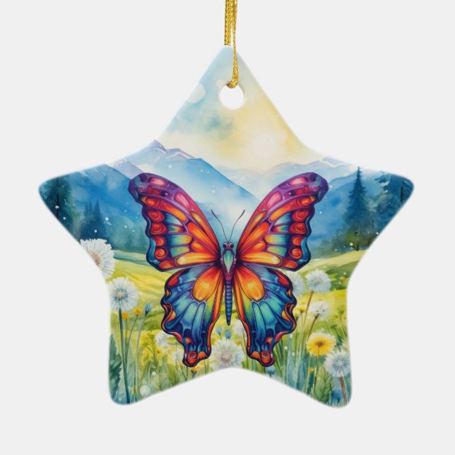Ornement En Céramique Papillon Bleu Orange ailes (Dos)