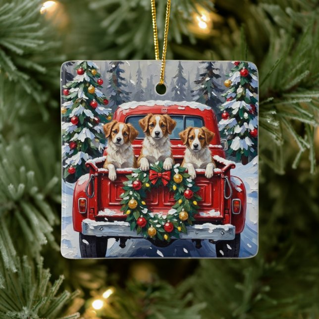 Ornement En Céramique Papillon Christmas Red Truck Holiday (Arbre)