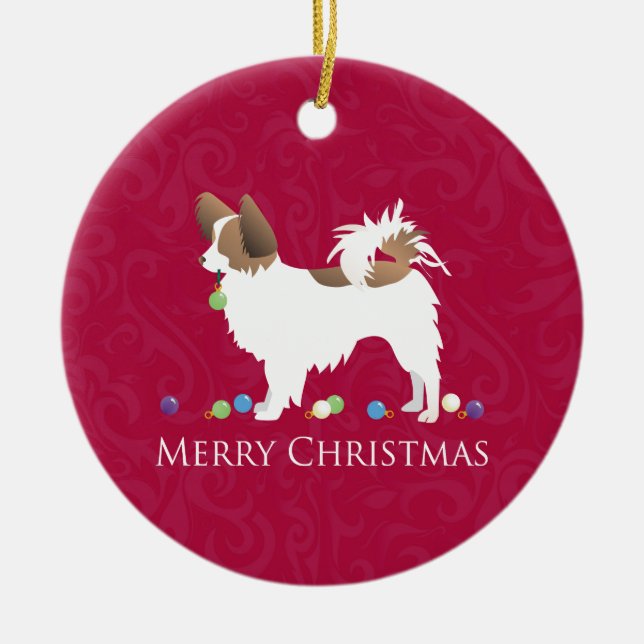 Ornement En Céramique Papillon Dog Merry Christmas Design (Devant)