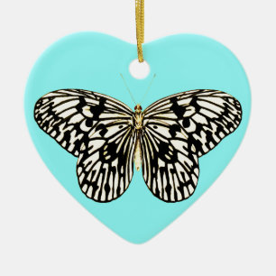 Ornement En Céramique Papillon noir et blanc, arrière - plan turquoise