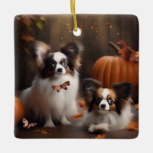Ornement En Céramique Papillon Puppy Automne Citrouille de plaisir