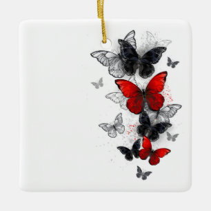 Ornement En Céramique Papillons noirs et rouges volants
