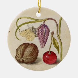 Ornement En Céramique Papillons noix Fleur Cerisier Aquarelle Art