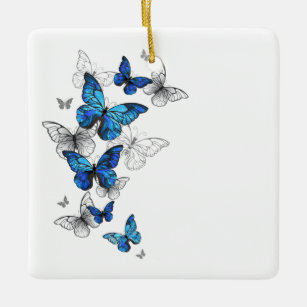 Ornement En Céramique Papillons volants bleus Morpho