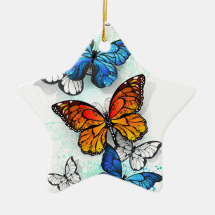 Ornement En Céramique Papillons volants Morpho et Monarch