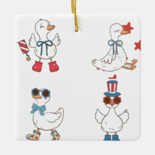 Ornement En Céramique Parade de canard patriotique - 4 juillet dessin an