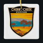 Ornement En Céramique Parc d'état de Cherry Creek Colorado Vintage<br><div class="desc">Illustration du parc national de Cherry Creek. Le parc est constitué d'une prairie naturelle et d'un milieu humide,  avec un réservoir au centre.</div>