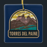 Ornement En Céramique Parc national de Torres del Paine Chili Art Vintag<br><div class="desc">Design vectoriel du parc national Torres Del Paine. Le parc national de Torres del Paine,  dans la région de Patagonie au Chili,  est connu pour ses montagnes envolées et ses icebergs bleu vif.</div>