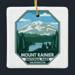 Ornement En Céramique Parc national du Mont-Rainier Emblem rétro minimal<br><div class="desc">Conception de l'illustration vectorielle de Mount Rainier. Le parc est entouré de vallées,  de cascades et de prairies subalpines.</div>