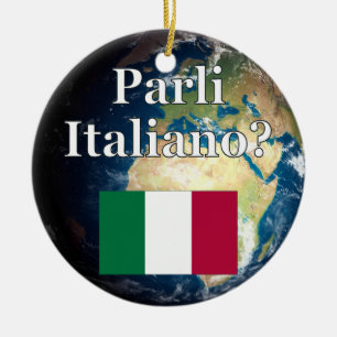 Ornement En Céramique Parlez-vous italien ? en italien. Drapeau et Terre
