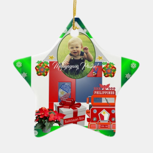 Ornement En Céramique Parol philippin, drapeau, boîte de Balikbayan, (Devant)