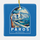 Ornement En Céramique Paros Grèce Travel Art Vintage<br><div class="desc">Conception de déplacement vectoriel rétro Paros. Paros est une île grecque de la mer Egée,  connue pour ses plages et ses villages traditionnels.</div>
