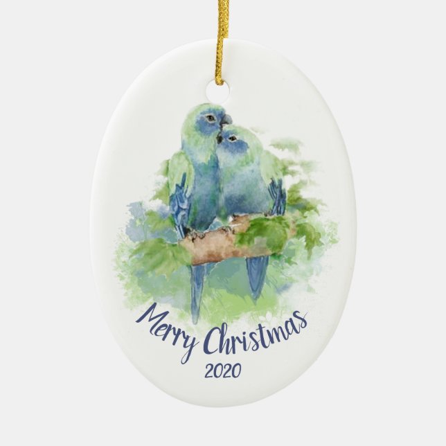 Ornement En Céramique Parrots d'étain de Noël personnalisés (Devant)