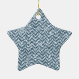 Ornement En Céramique Parties scintillant Blue Faux Sparkle Chevron