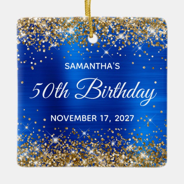 Ornement En Céramique Parties scintillant d'or Royal Blue Foil 50e anniv (Devant)