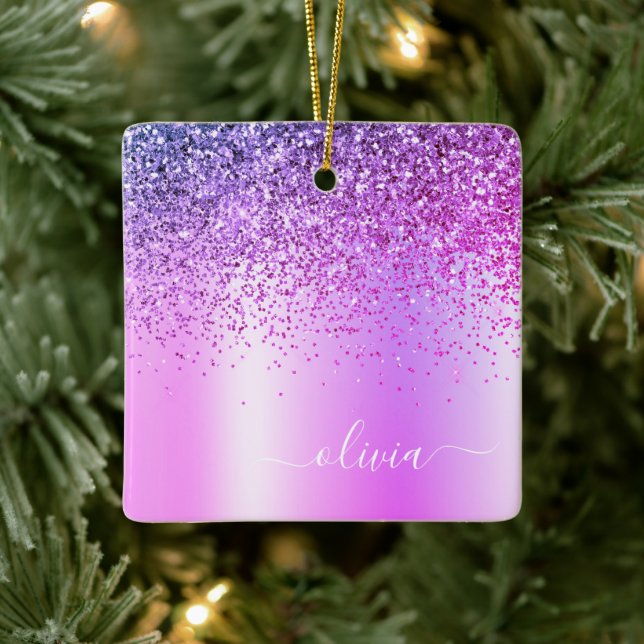 Ornement En Céramique Parties scintillant violet Monogramme Nom Luxury G (Arbre)