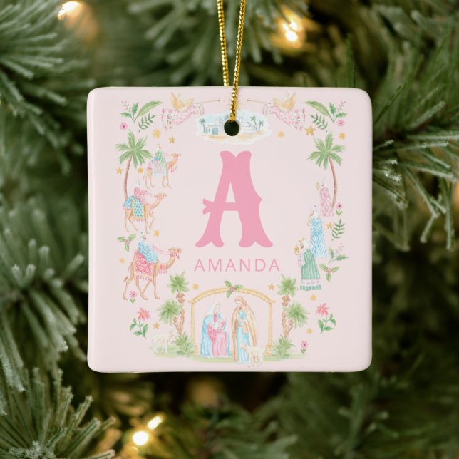 Ornement En Céramique Pastel Nativity Monogram (Arbre)