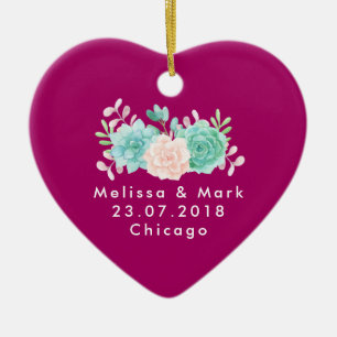 Ornement En Céramique Pastel Pink & Green Floral Bouquet Mariage