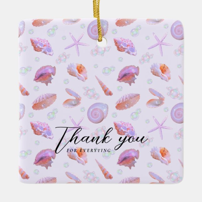 Ornement En Céramique Pastel Seashell Pattern with Custom Text (Devant)