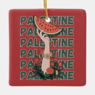 Ornement En Céramique pastèque, fleurs et palestine Texte Répéter