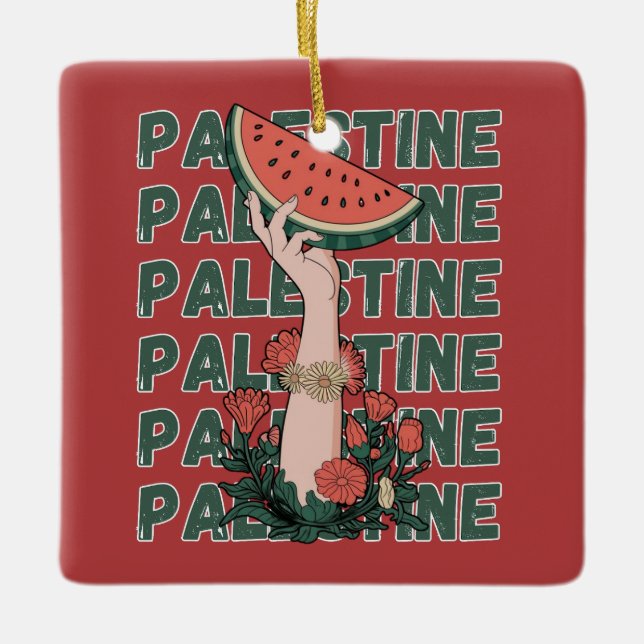 Ornement En Céramique pastèque, fleurs et palestine Texte Répéter (Devant)